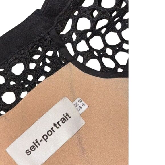 SELF PORTRAIT X REVOLVE black Lace Guipure Frill off the shoulder Jumpsuit sz 6 - Picture 9 of 11